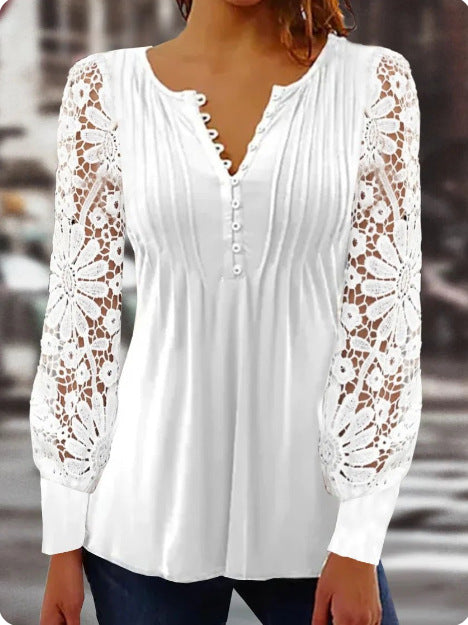 Cool Spring Long Sleeve V-neck Fitted Blouses
