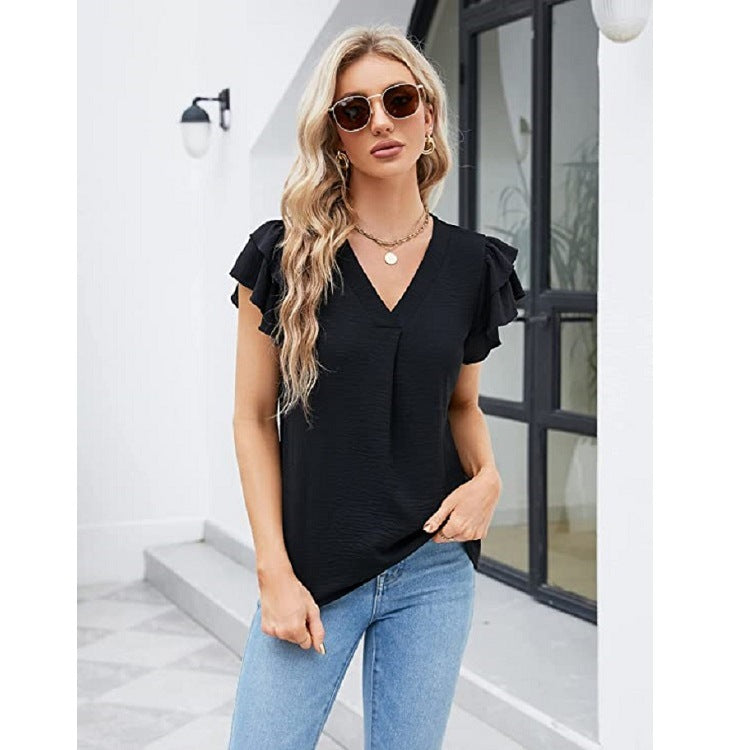 Women's Summer Chiffon Ruffled Shirt Sleeve Blouses