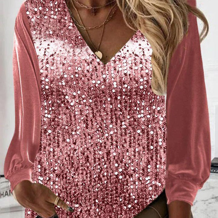 Women's Loose Shirt Sequined Long Sleeve Blouses