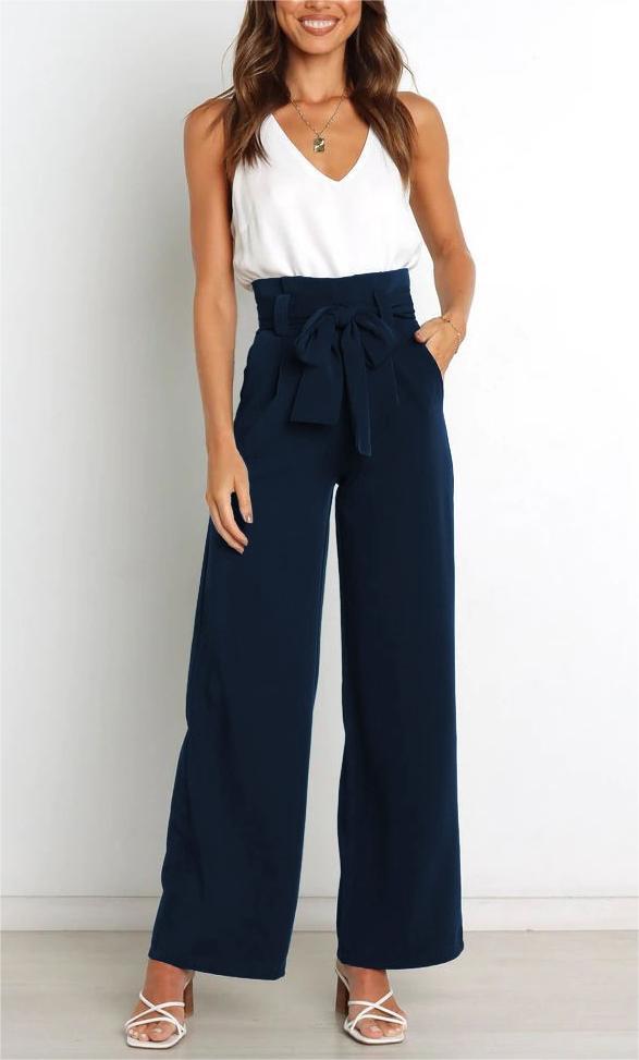 Women's Dress Casual Fashion Wide Leg Bow Pants