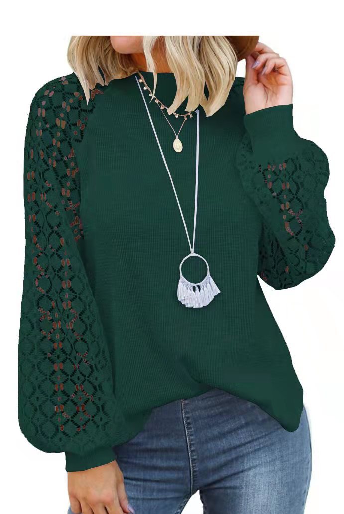 Women's Round Neck Long Sleeve Lace Stitching Sweaters