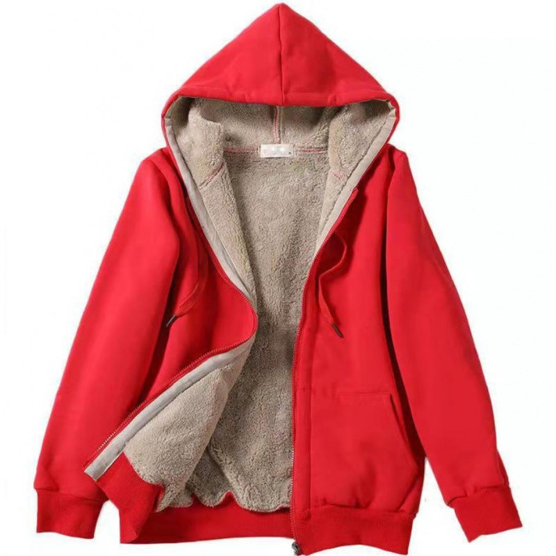 Women's Plush Hooded Long Sleeve Solid Color Clothing