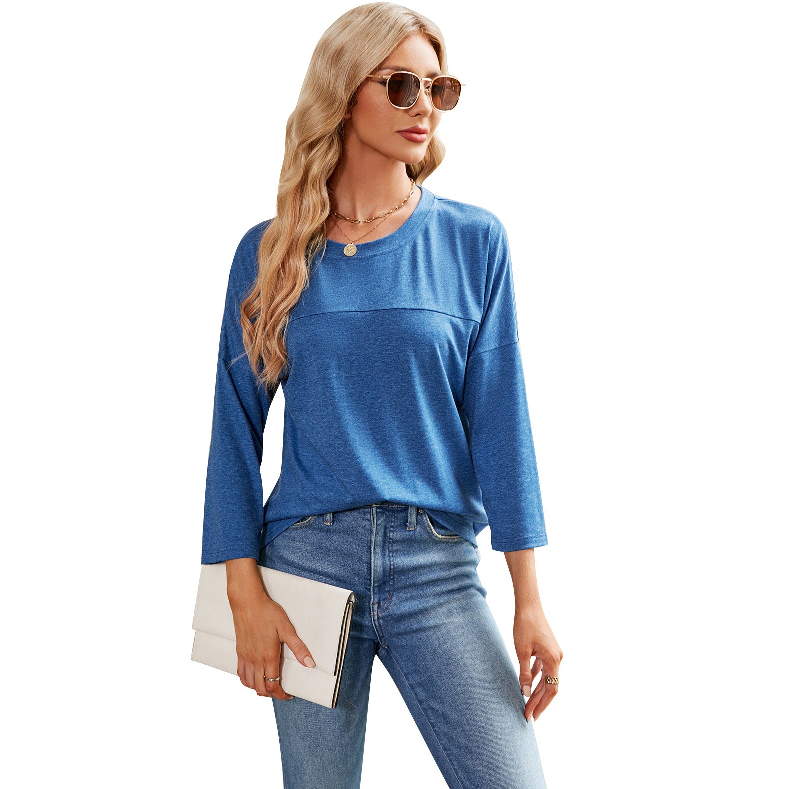 Women's Solid Color Casual Sleeve Round Neck Blouses