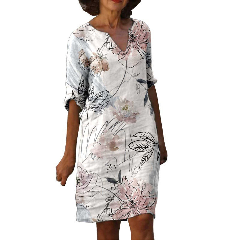 Women's Fashion Painting Printed Half Sleeve Mid-length Dresses