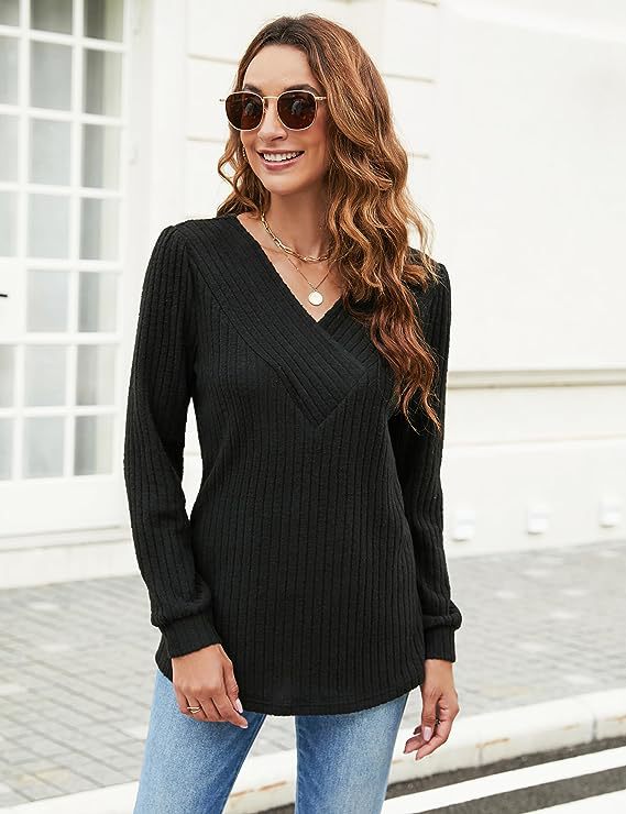 Women's Long Sleeve Casual Sunken Stripe Sweaters