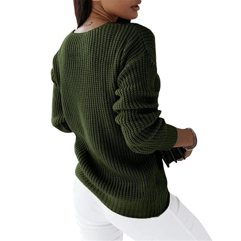 Women's Long Sleeve V-neck Solid Color Twist Tops