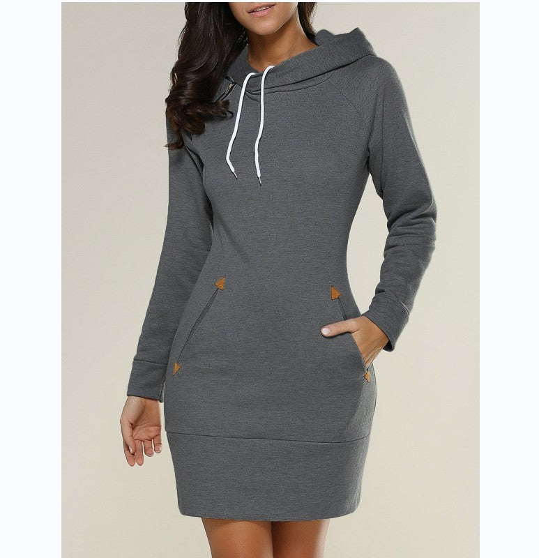 Stylish Hooded Zipper Pullover Mid-length Dress Dresses