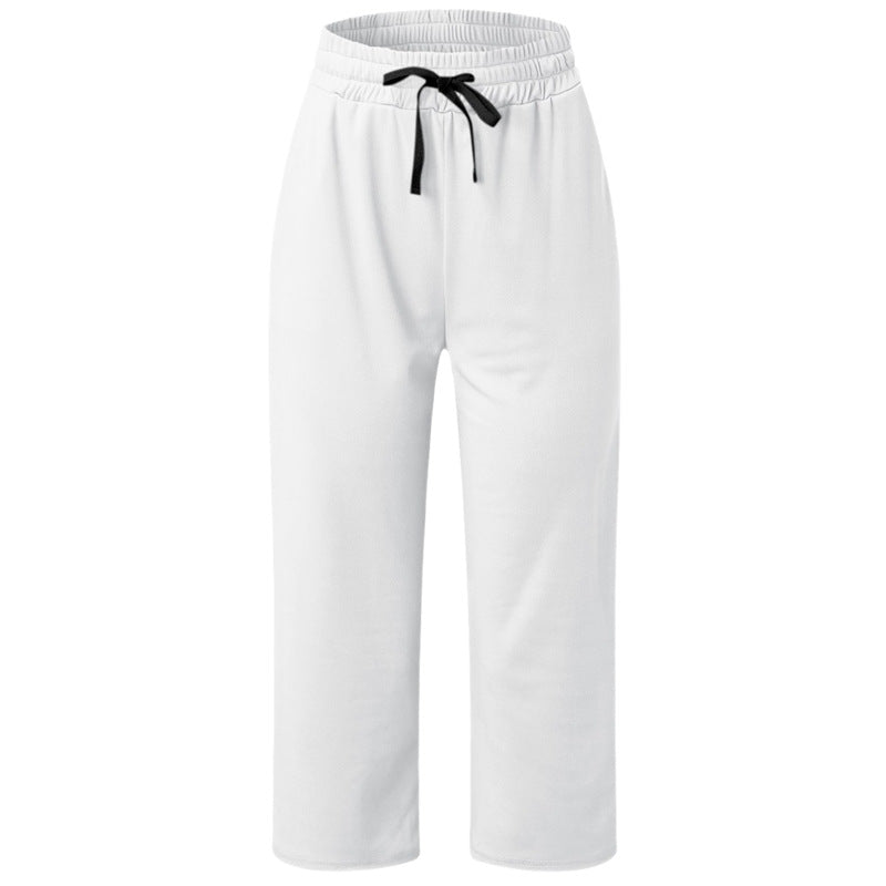 Women's Waist Casual Sports Three-quarter Length Wide Pants