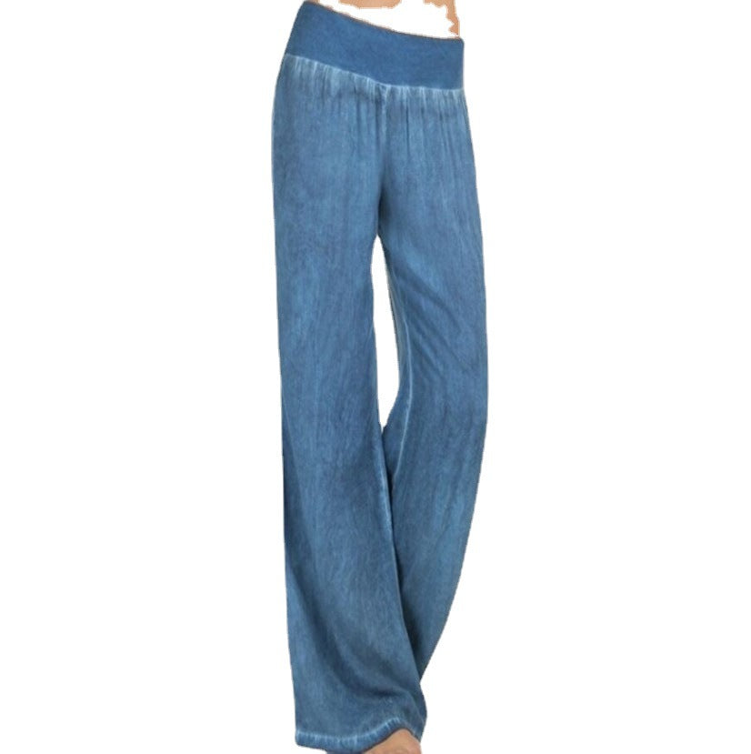 Women's Large Casual Thin Wide Leg Trousers Pants