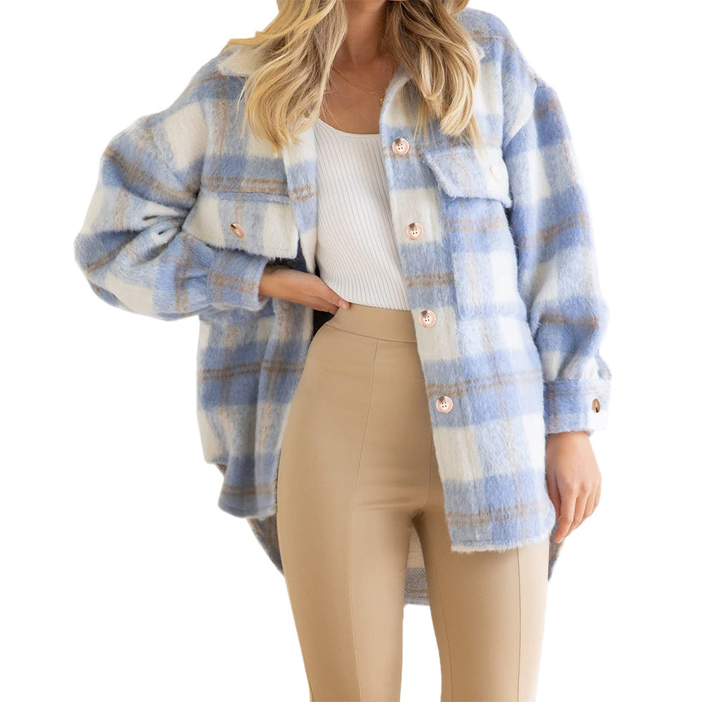 Casual Women's Stylish Plaid Woolen Thick Coats