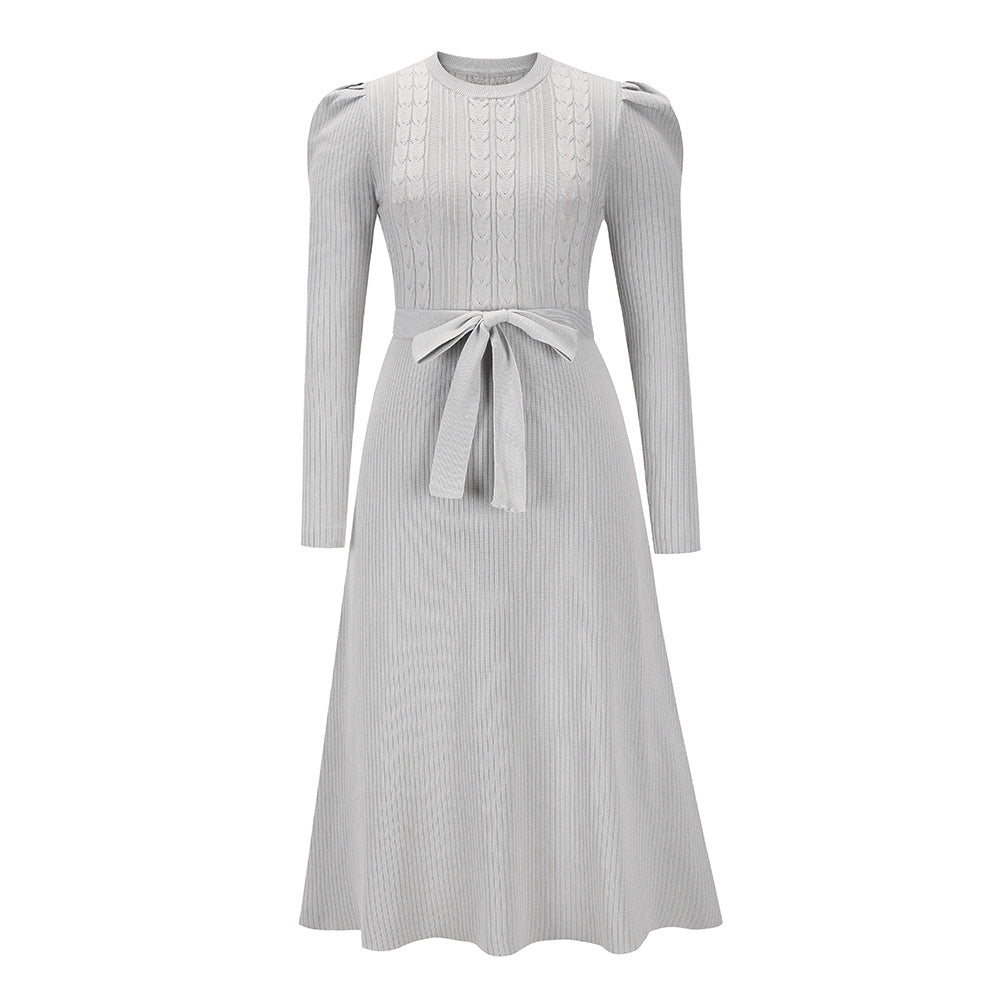 Bubble Long Sleeve Knitted Mid-length Elegant Slimming Dresses