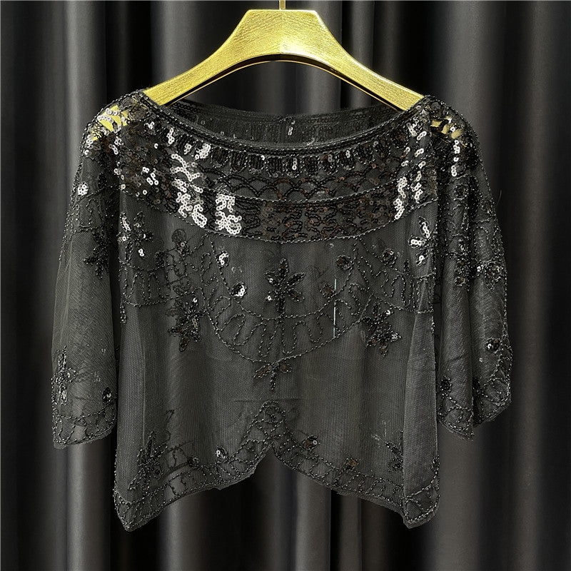 Women's Thin Dress Accessories Shoulder Yarn Pullover Sequined Coats