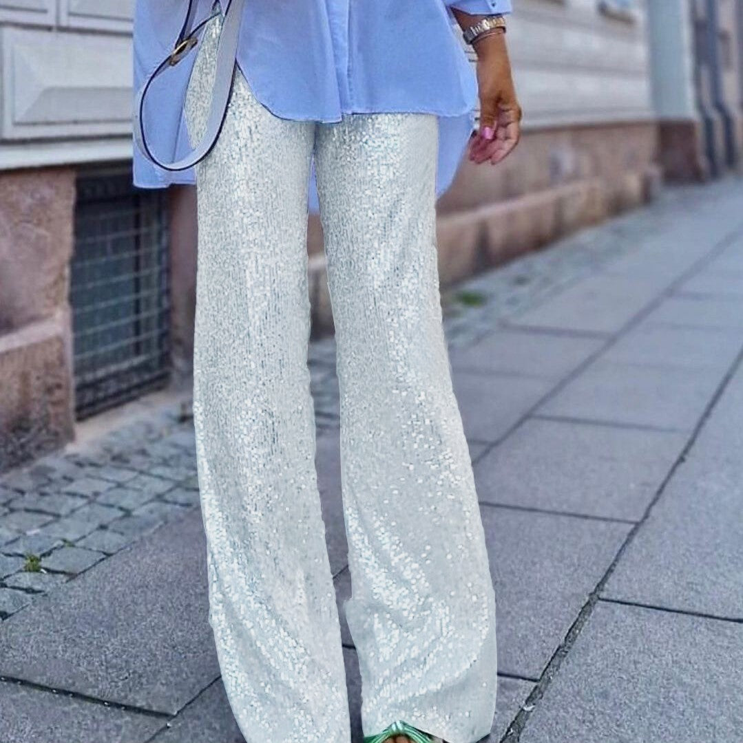 Women's Pure Color Sequins Fashion Casual Straight Pants