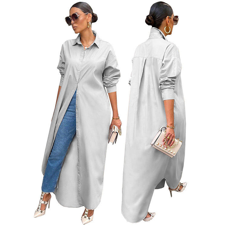 Women's Fashion Casual Solid Color Long Shirt Coats