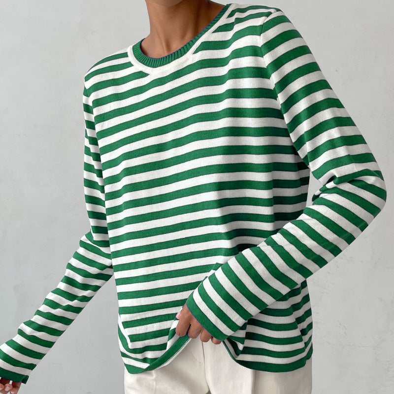 Women's Knitted Striped Versatile Classic Retro Pullover Sweaters