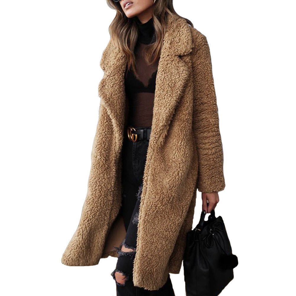 Women's Elegant Long-sleeved Lapel Plush Large Coats