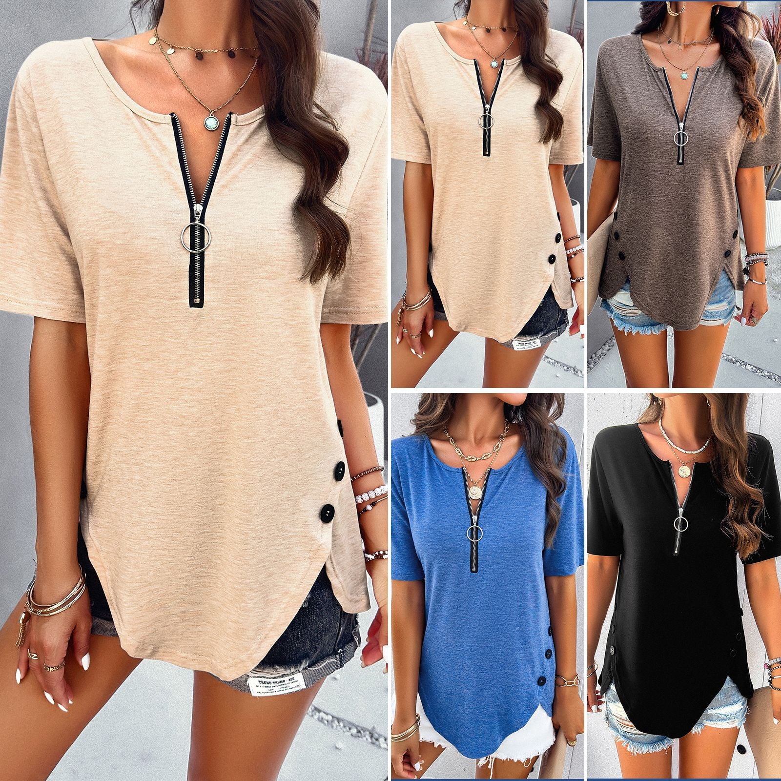 Women's Casual Temperament Leisure Solid Color Short-sleeved Blouses