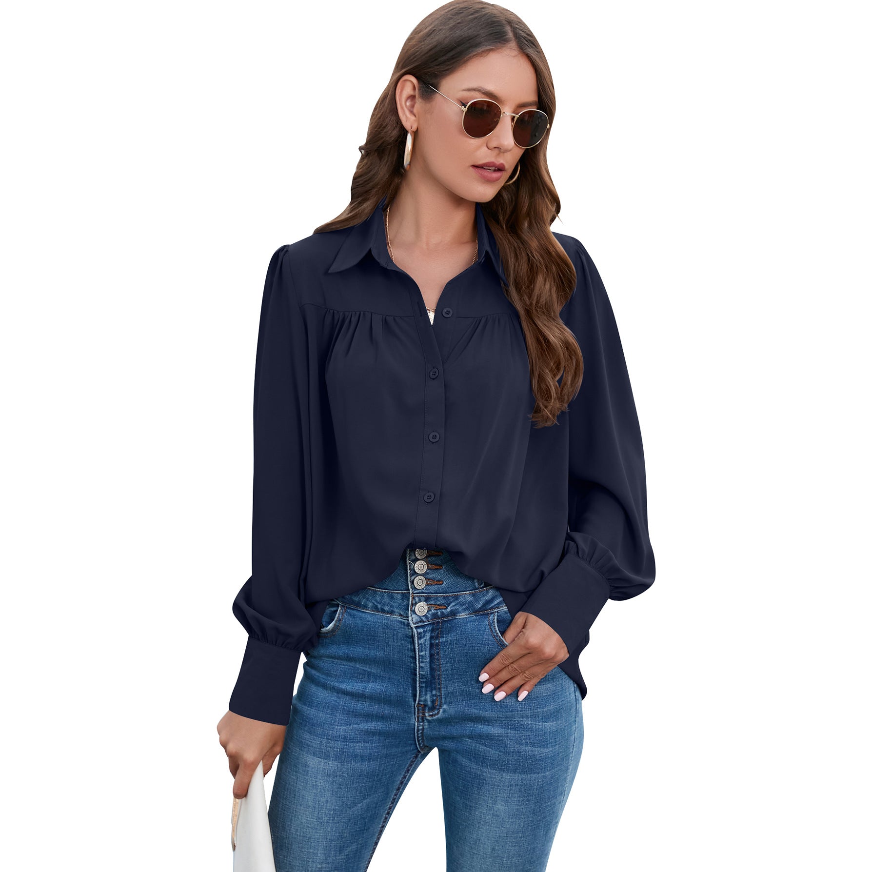 Women's Fashion Charming Classy Pleated Long-sleeved Shirts Blouses