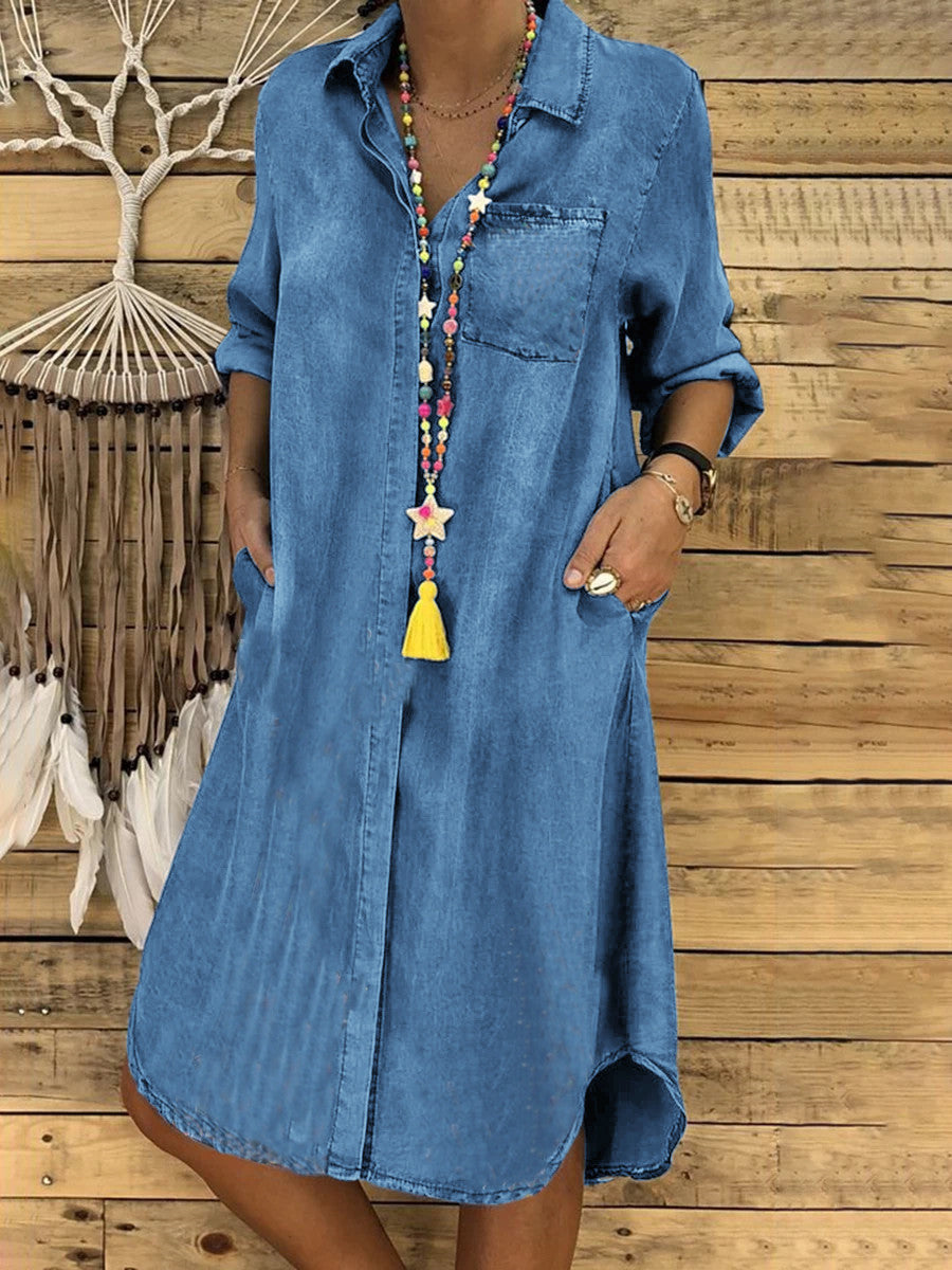 Women's Denim One-piece Dress Solid Color Casual Dresses