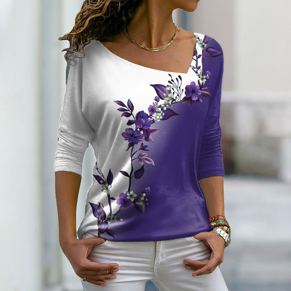 Women's Glamorous V-neck Flower Spring Long-sleeved Blouses