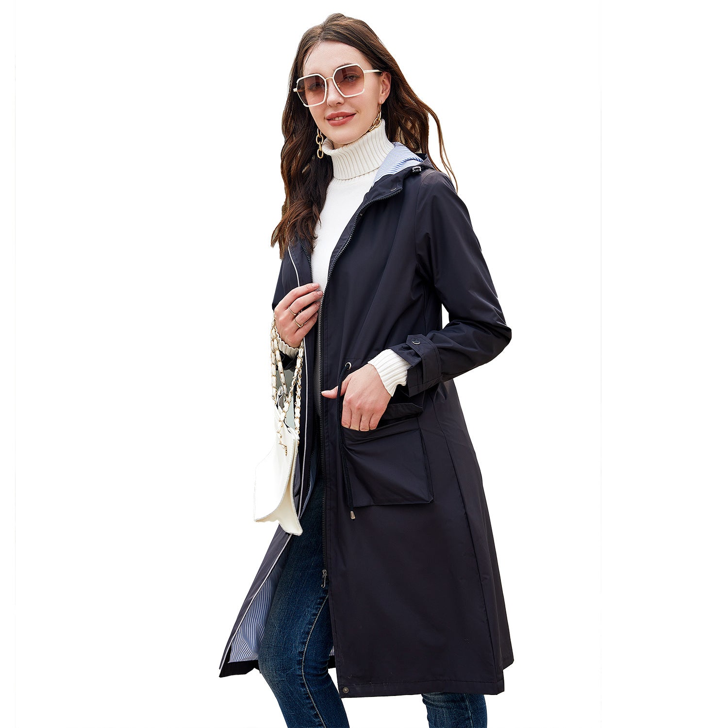 Women's Long Windbreaker Lengthened Waterproof Loose Long-sleeve Coats