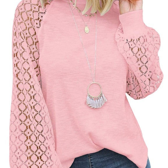 Women's Round Neck Long Sleeve Lace Stitching Sweaters