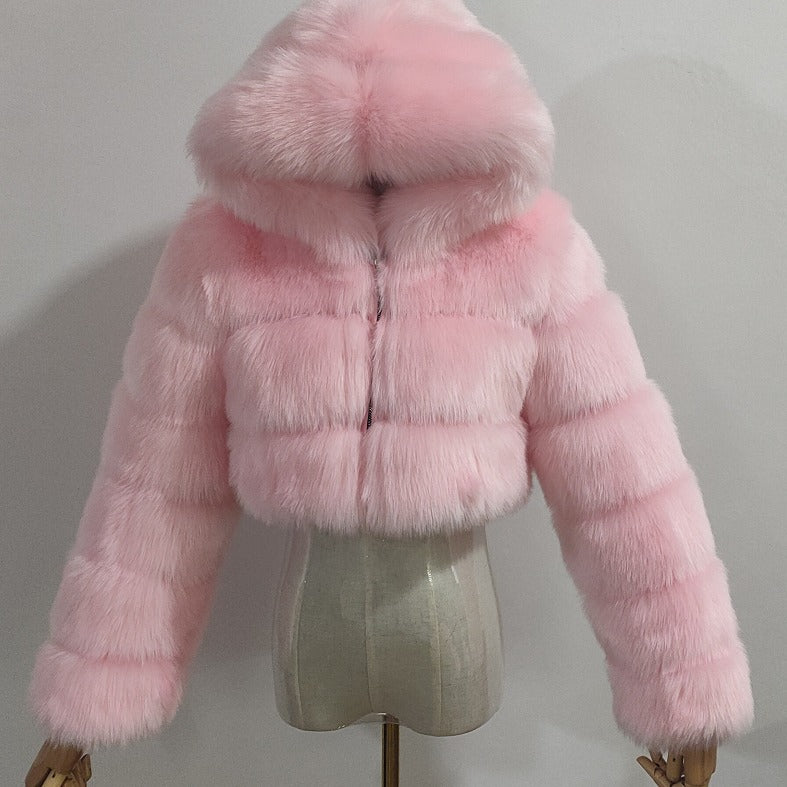 Women's Fur Imitation Fox Stitching Hooded Long Coats