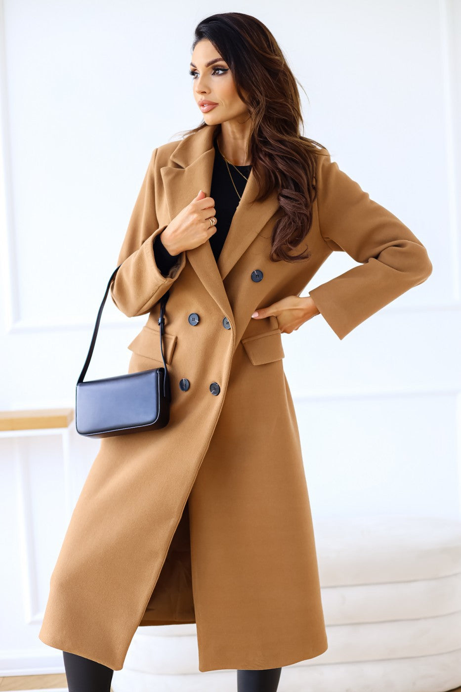 Women's Double Breasted Long Sleeve Lapel Button Coats