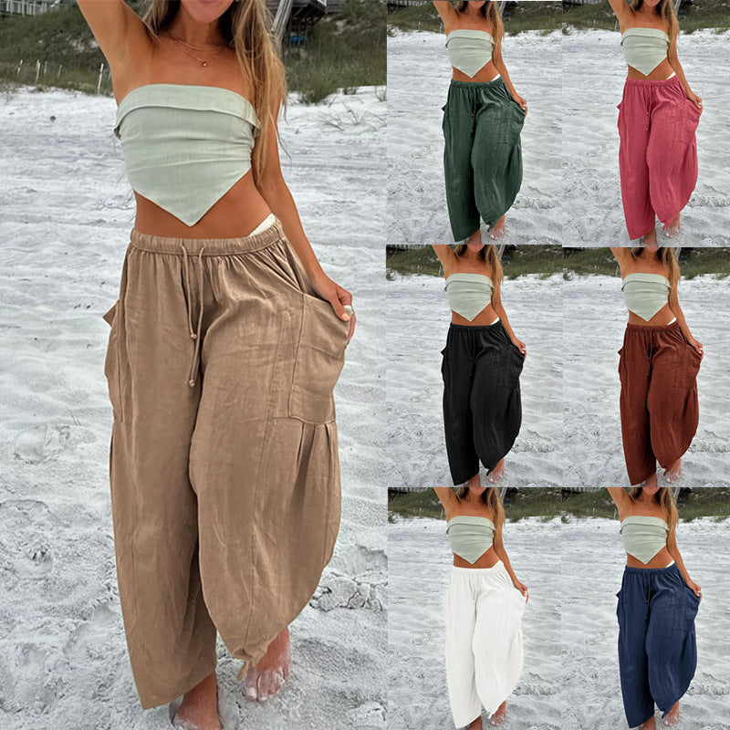 Women's Waist Pleated High Wide Leg Loose Pants