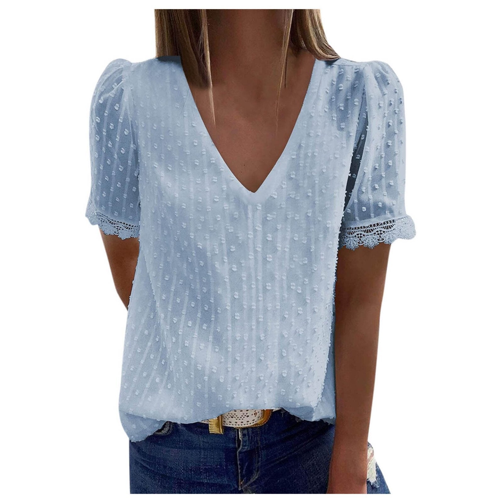 Summer Solid Color Puff Sleeve Loose Blouses