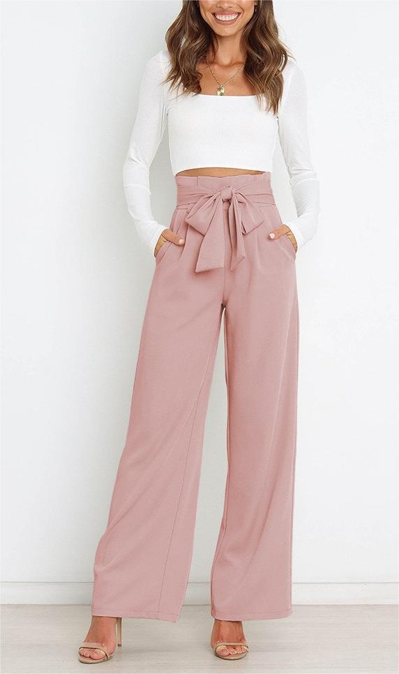 Women's Dress Casual Fashion Wide Leg Bow Pants