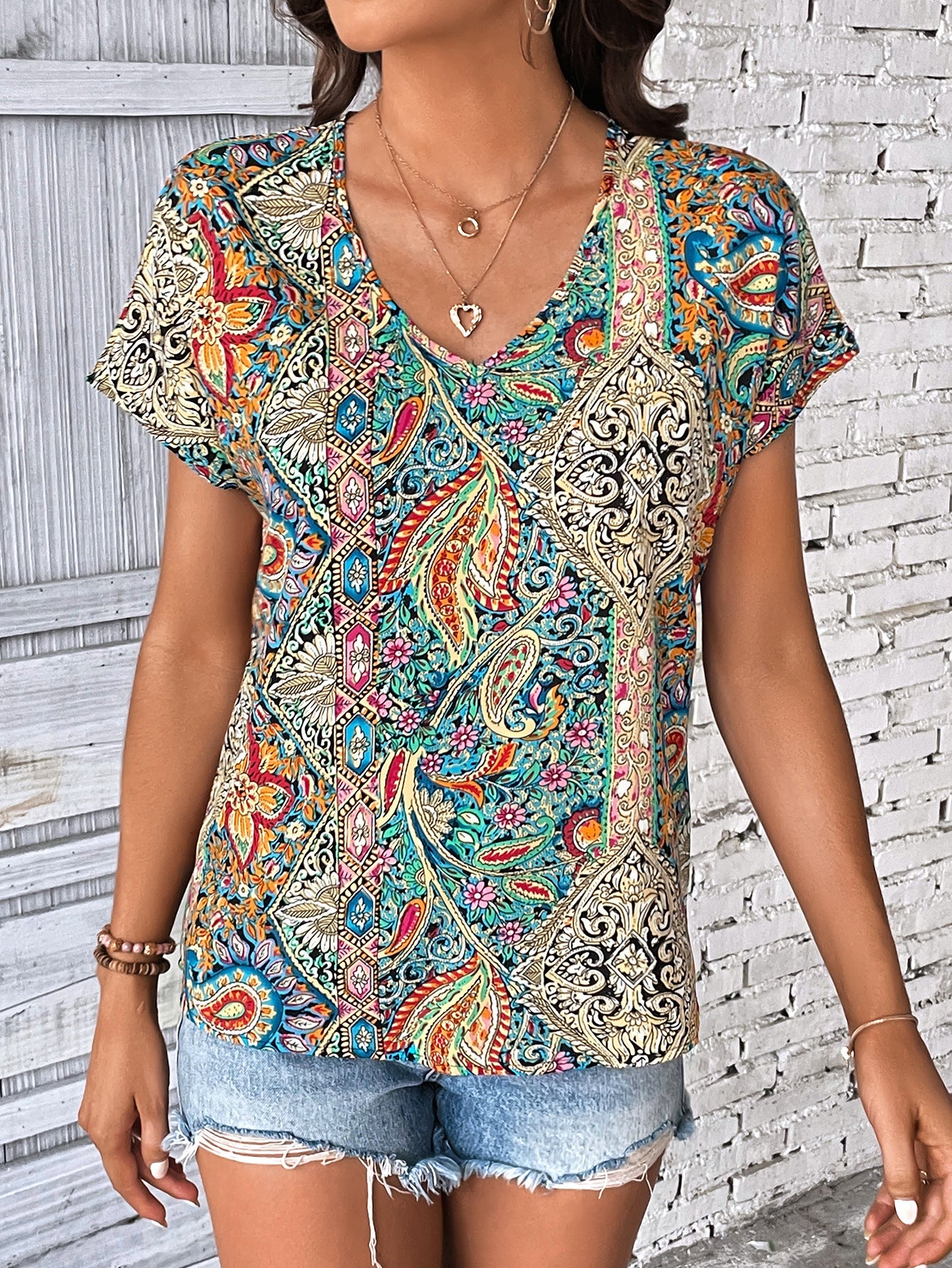 Women's Trendy Summer Full Vintage Print Blouses