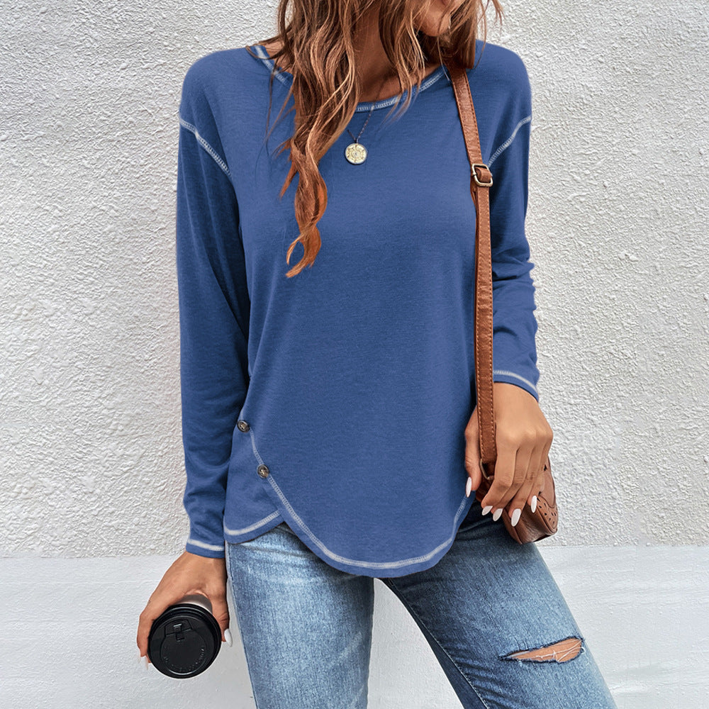 Women's Button Irregular Long Sleeve T-shirt Blouses