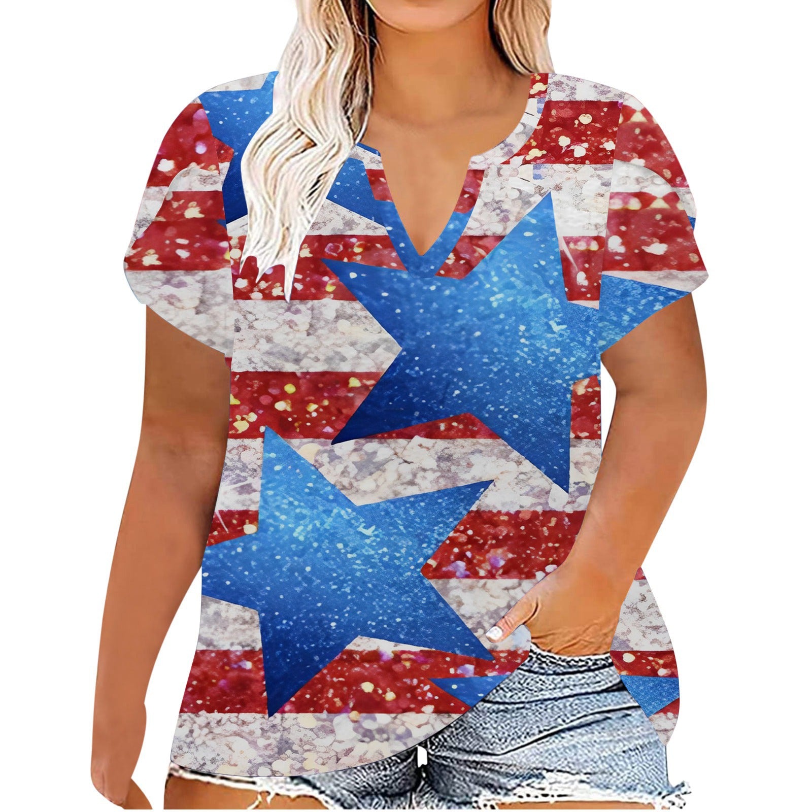 Women's Independence Day Printed Summer Short-sleeved T-shirt Plus Size