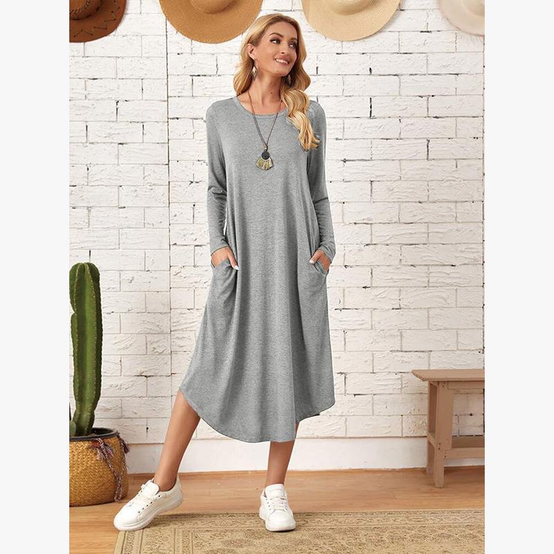 Women's Solid Color Casual Long-sleeved Dress Curved Dresses