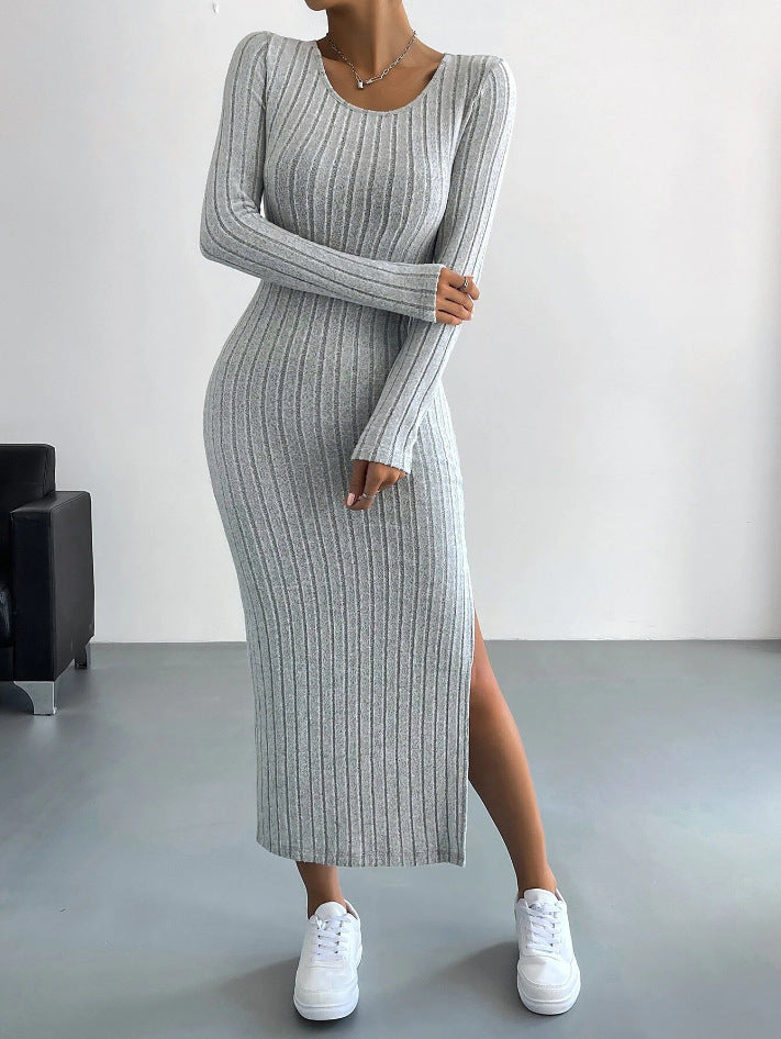 Women's Long Sleeve Crew Neck Split Knitted Clothing