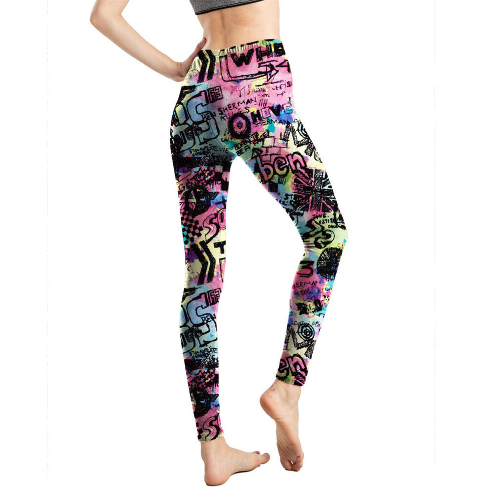 Women's Milk Silk Printed Abstract Letter Cropped Leggings