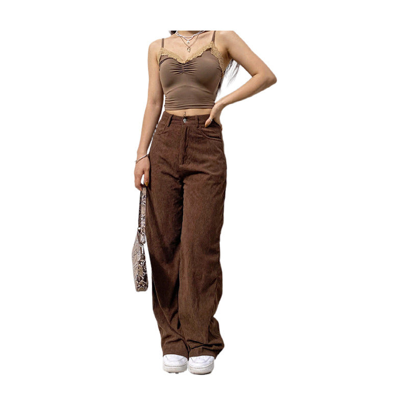 Women's Corduroy Wide Leg Casual Female Autumn Pants