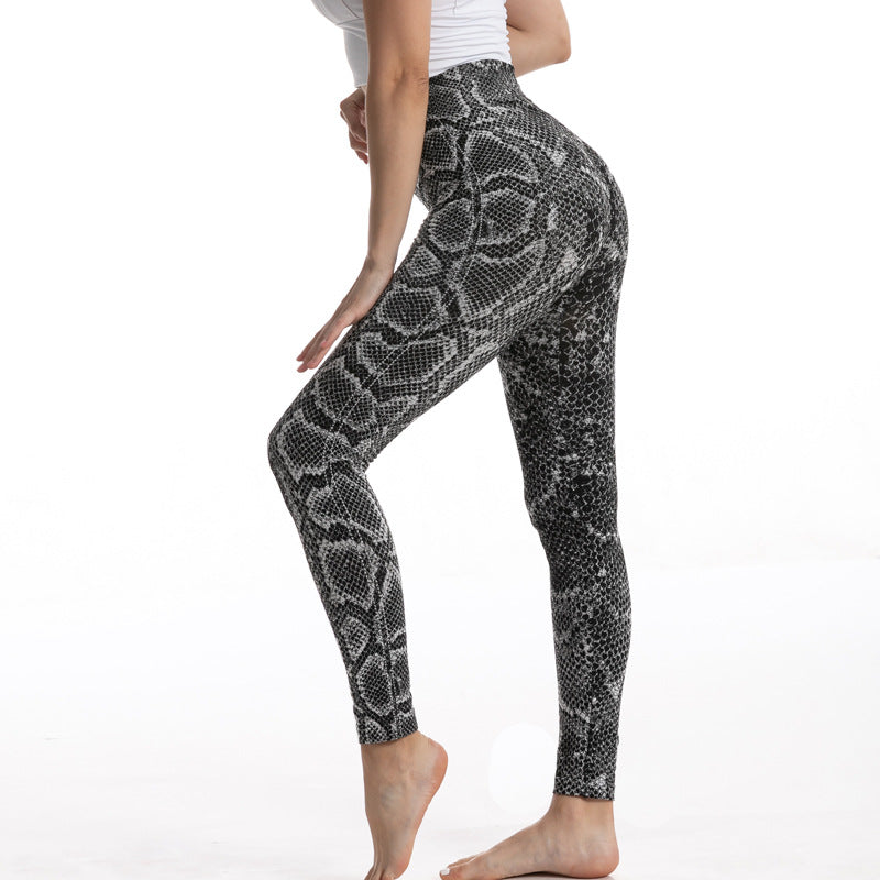 Snake Pattern Jacquard High Elastic Cropped Comfortable Breathable Hip Leggings