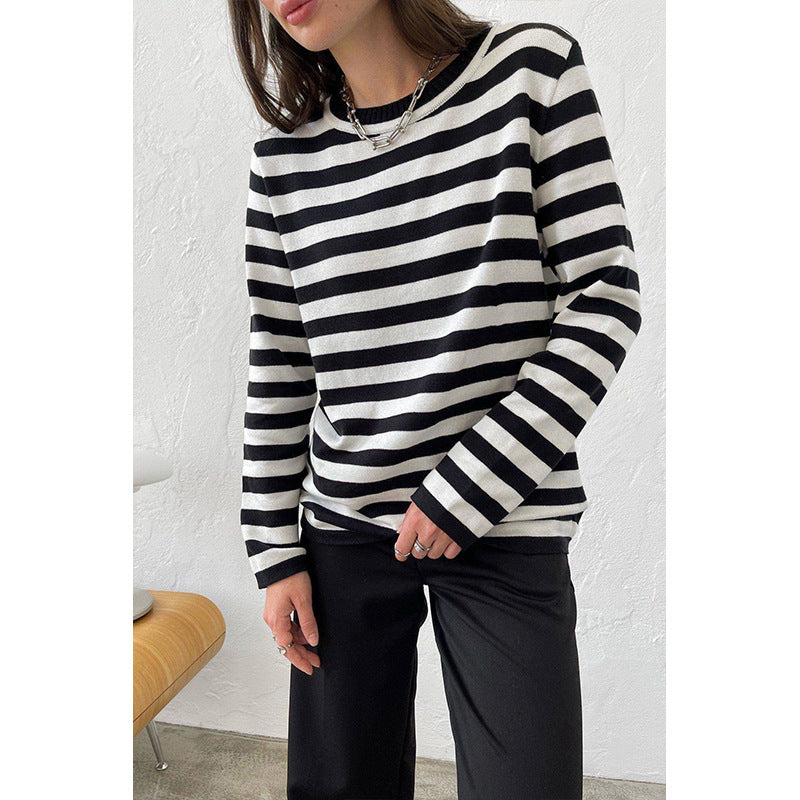 Women's Knitted Striped Versatile Classic Retro Pullover Sweaters