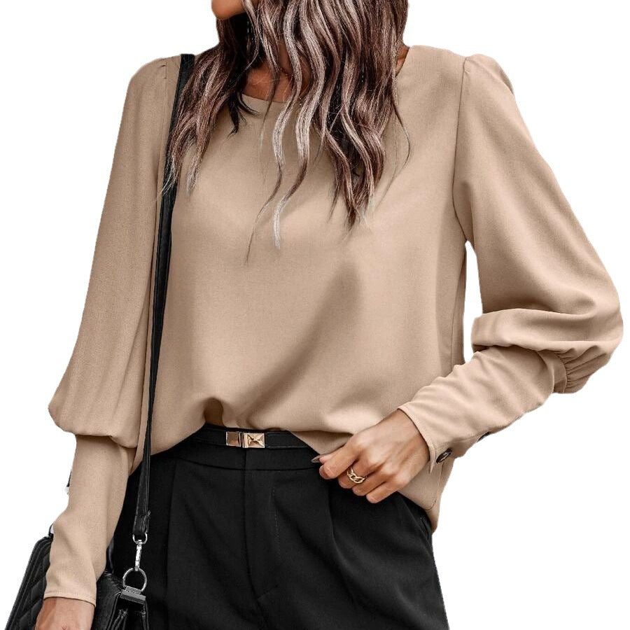 Women's T-shirt Long Sleeve Button Solid Color Tops