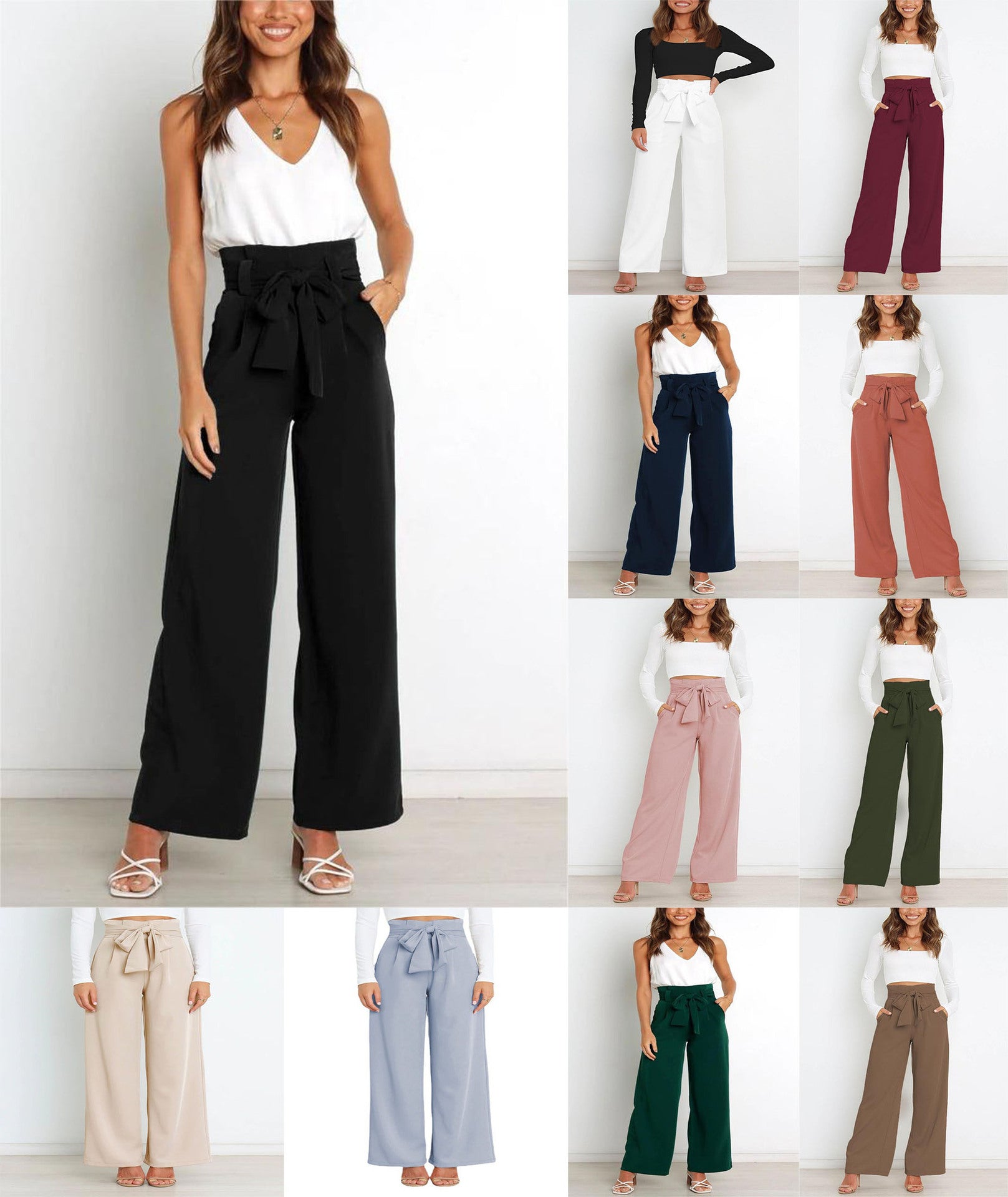 Women's Dress Casual Fashion Wide Leg Bow Pants