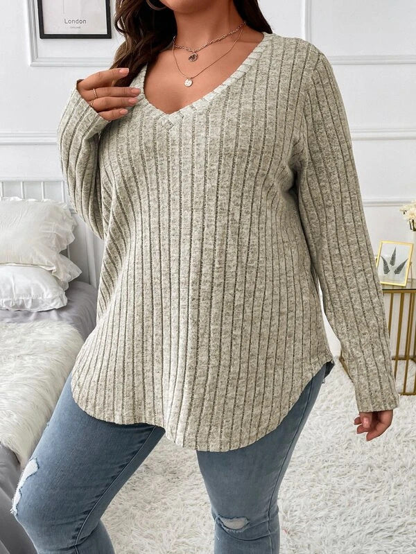 Women's Color Clothes Long Sleeve Sunken Stripe Brushed Plus Size