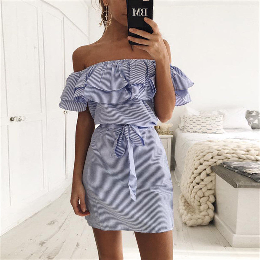 Women's Low-priced Summer Ruffle Sleeve Striped Dress Dresses