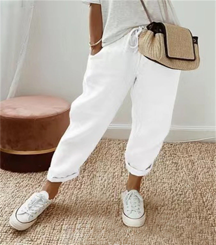 Women's Cotton And Linen Solid Color Casual Pants