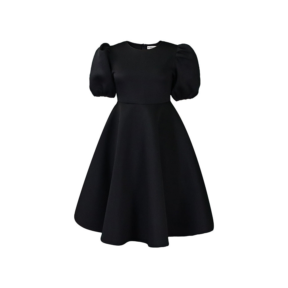 Graceful Puff Sleeve Waist-controlled Large Hem Lightly Dresses