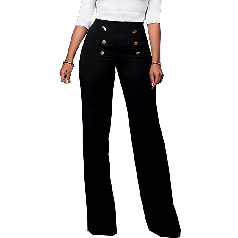 Women's Button Solid Color Trousers Bootcut Pants