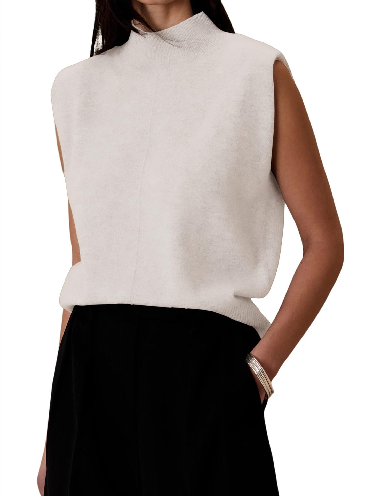 Women's Pure Color Half Collar Sleeveless Fashion Sweaters