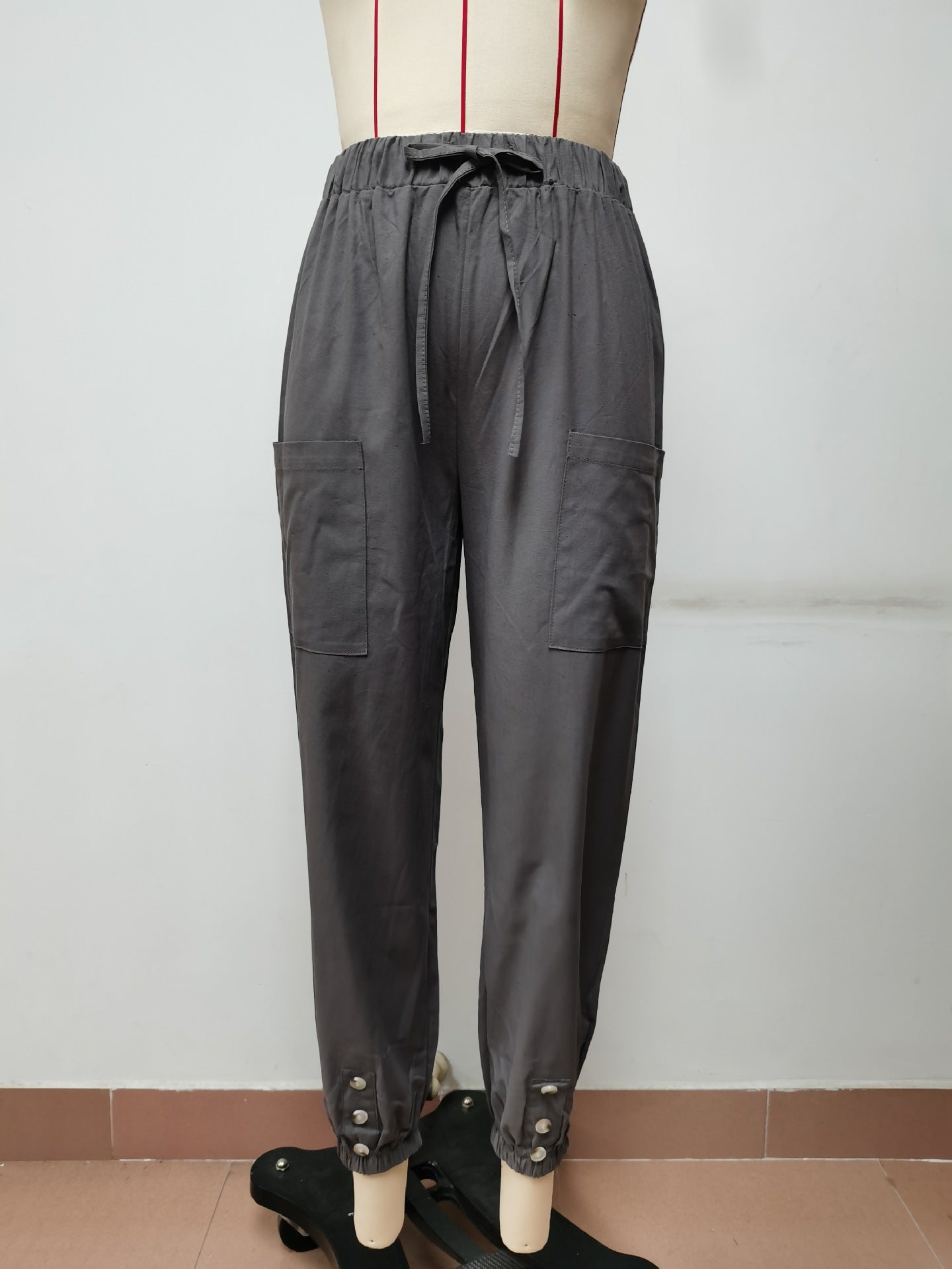 Women's Loose High Waist Button Cotton And Linen Trousers Pants