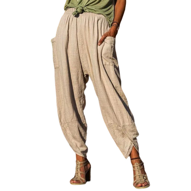 Women's Casual Summer Bloomers Loose Cotton Linen Pants